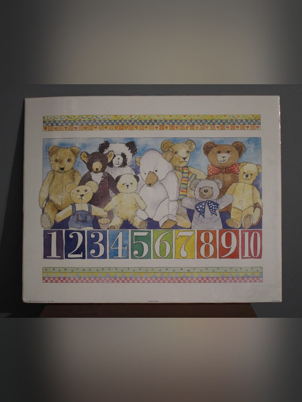 Vintage 1996 Art Resources Nursery Wall Art, Colorful Teddy Bears Counting Print